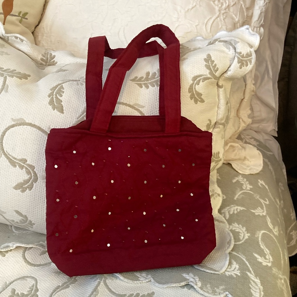 Handmade mirrored and fabric wine color purse with zipper